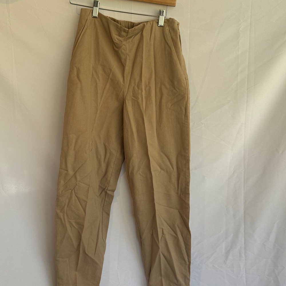 Eileen Fisher Tan Slim Straight Pants | Pull-On Minimalist with pockets xxs